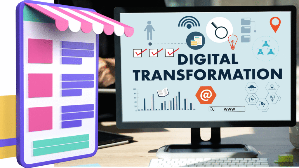 A team of digital marketers working on laptops and charts, helping a small business grow online.